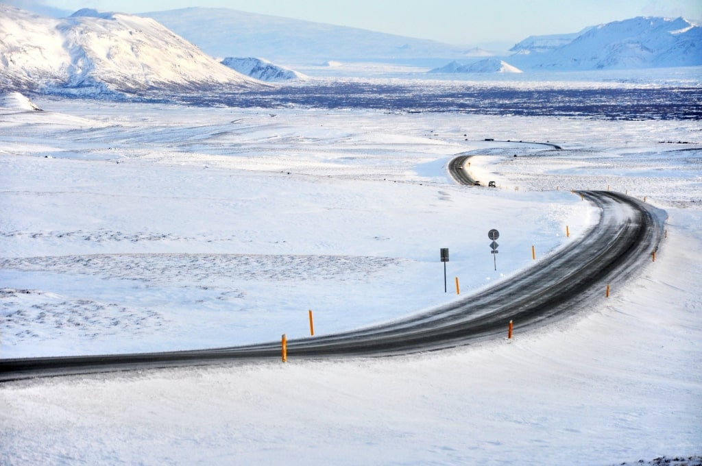 Snowy landscape of Bláfjöll Mountains